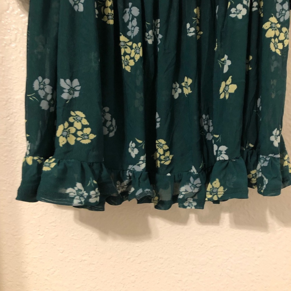 FREE PEOPLE Delta Dawn Emerald Green Floral Mesh Square Neck Smock Top Large - Picture 7 of 11